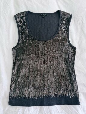 J. Crew Black Sequin Vintage rib sequin embellished tank top, XL